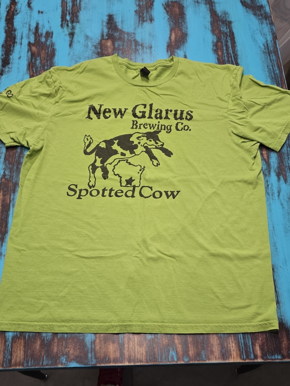 New Glarus Spotted Cow Lime Green Men’s Graphic Tee